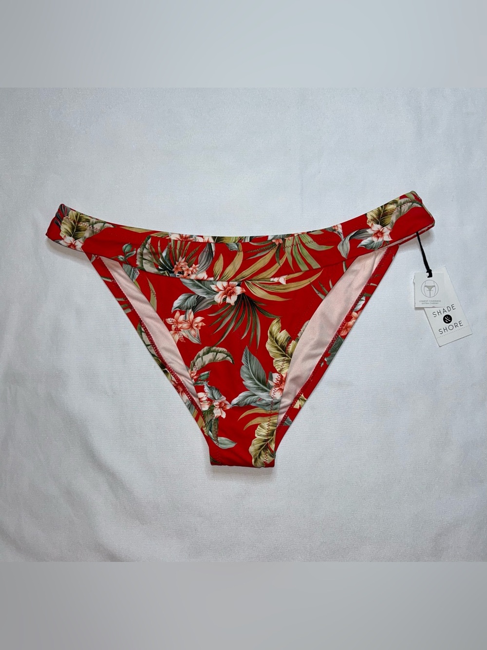 Shade & Shore NWT Red Tropical Floral Bikini Bottom Women’s L Low Coverage